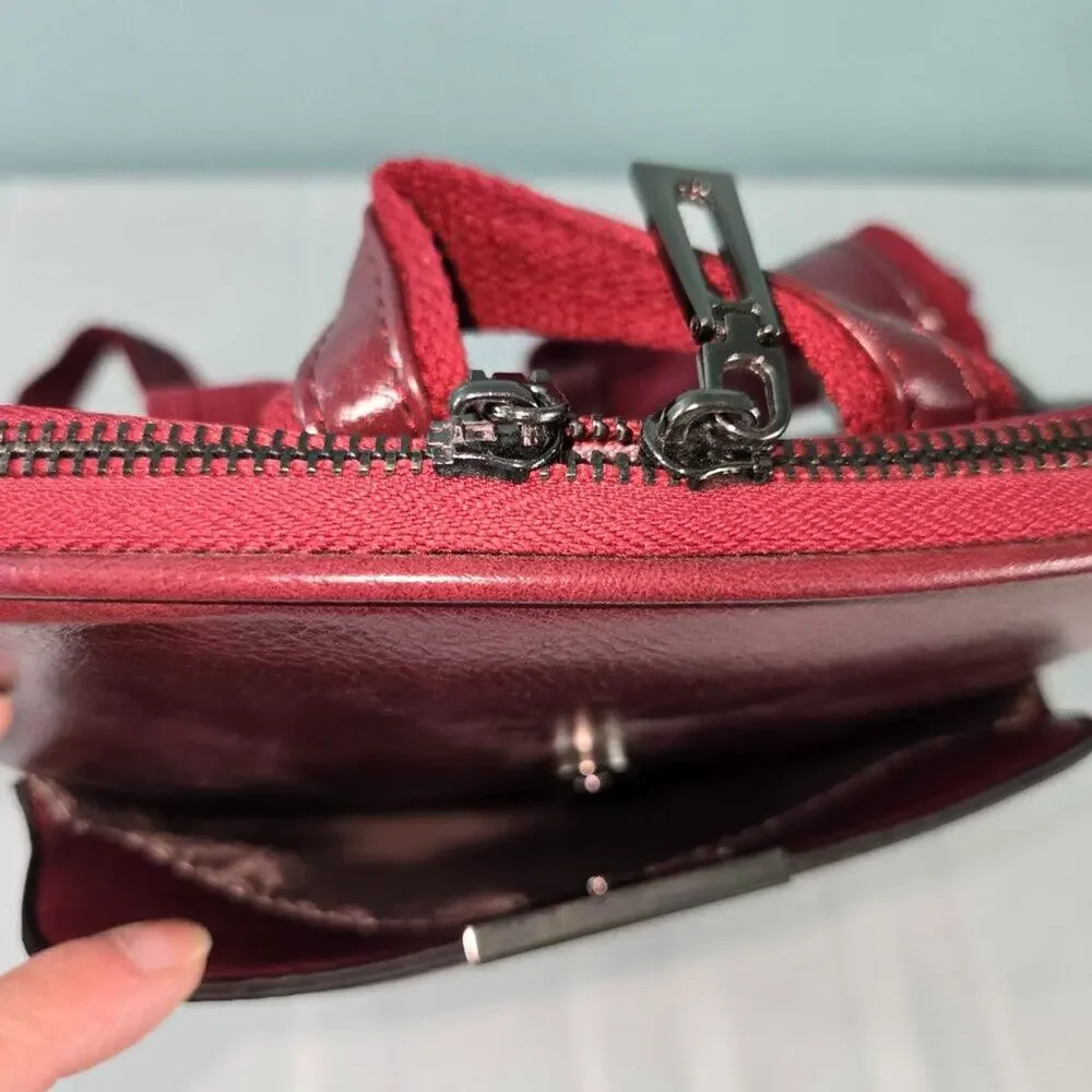 Backpack Mid-Size Burgundy Hard Shell Faux Leather Zipper Closure Adj Straps NEW